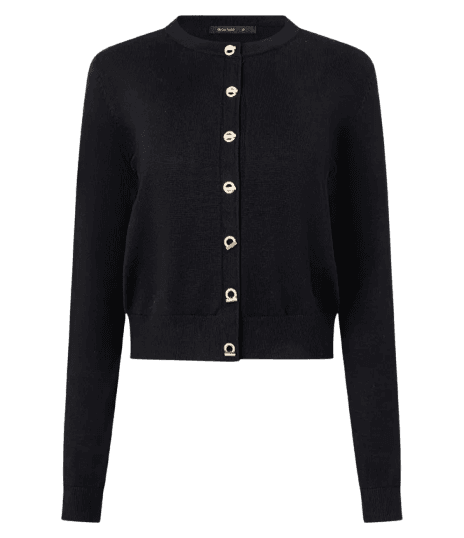 Cardigan Regular em Tricô com Botões e Modelagem Preto