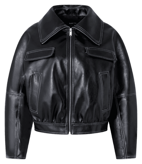 Jaqueta Bomber em PU com Pesponto Contrastante Preto