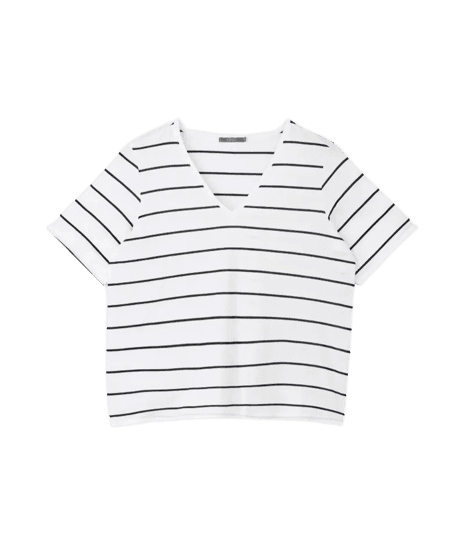 Blusa com Gola V e Estampa Listrada Curve & Plus Size