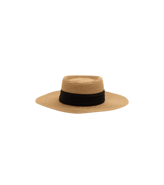 Chapéu de Praia com Aba Média e Faixa Contrastante Bege