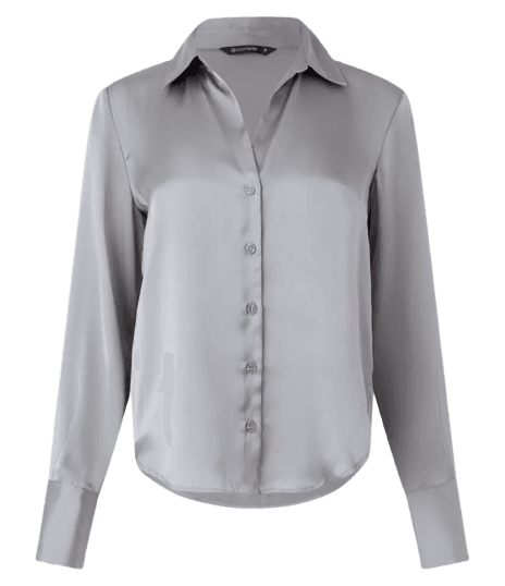 Camisa em Cetim com Recortes e Caimento Leve Prata