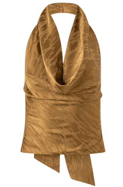 Blusa Frente Única Acetinada Com Decote Degagê E Efeito Manchado Amarelo