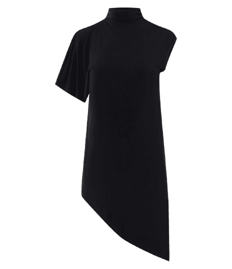Blusa Assimétrica Alongada com Gola Alta