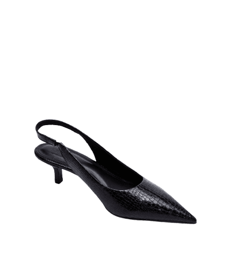 Scarpin Bico Fino Salto Fino Croco Preto