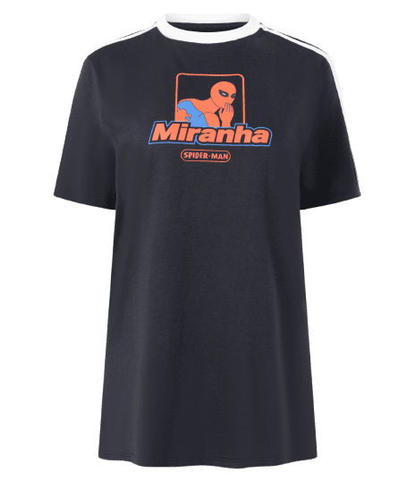 Camiseta em Algodão com Estampa Homem Aranha e Lettering Miranha Preto
