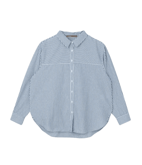Camisa Alongada em Anarruga Listrada Curve & Plus Size