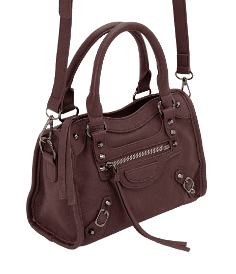 Bolsa Pequena Satchel com Detalhes Metálicos