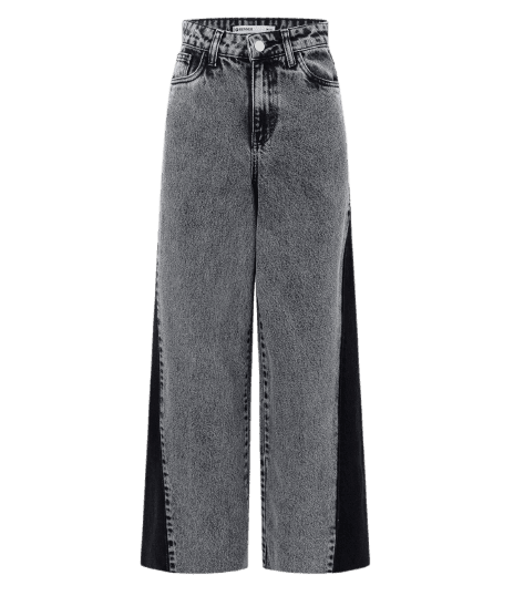 Calça Wide Leg em Jeans com Recorte Lateral e Cintura Média