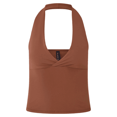 Blusa Frente Única em Microfibra com Decote V Transpassado Marrom