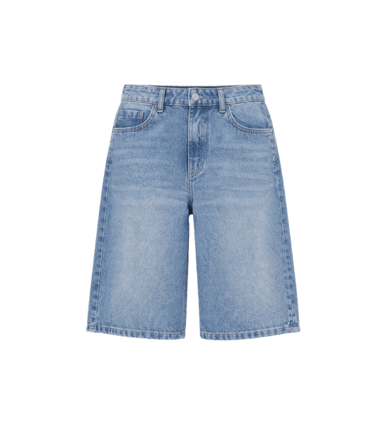 bermuda feminina jeans cintura média azul