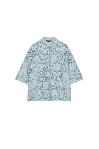 Camisa de Renda de Manga Curta