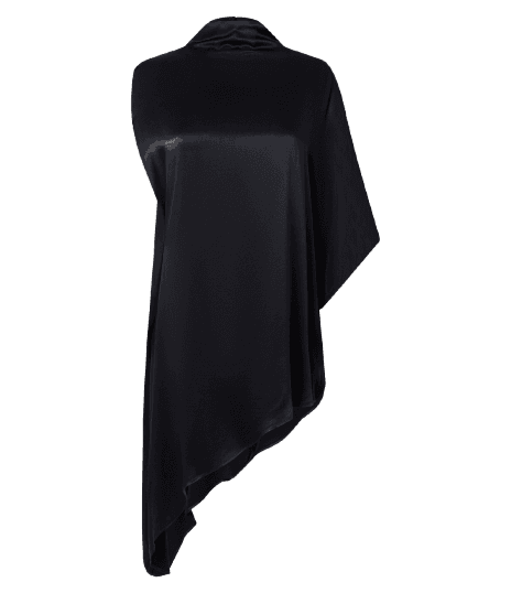 Blusa Assimétrica Acetinada com Gola Alta