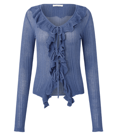Cardigan em Tricô com Babados e Amarração Frontal