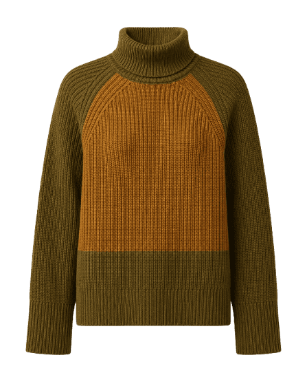 Blusão De Tricot Pull Bicolor Com Gola Alta