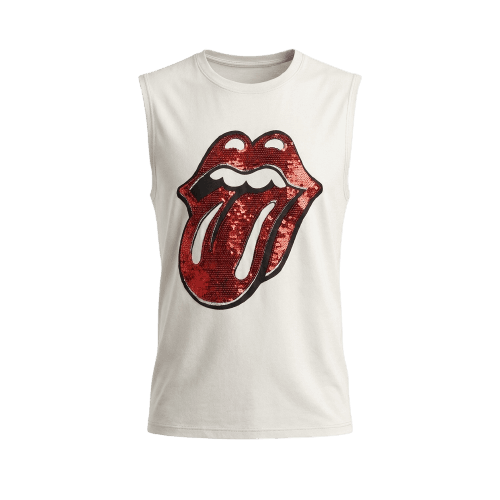 Regata Masculina de Algodão The Rolling Stones com Paetê Off White