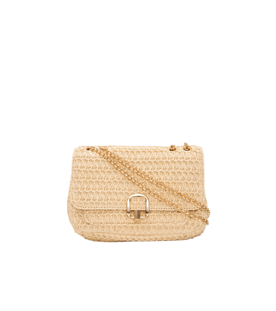 bolsa shoulder de palha alça corrente bege claro