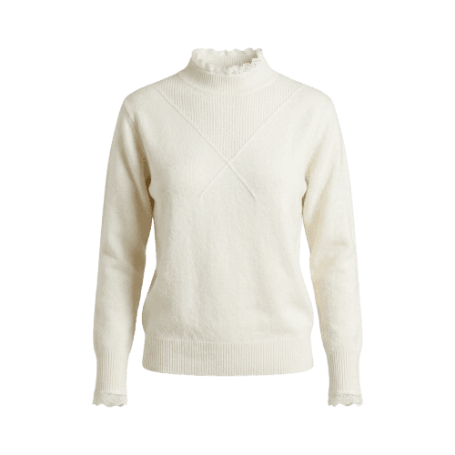 suéter feminino de tricot com renda off white