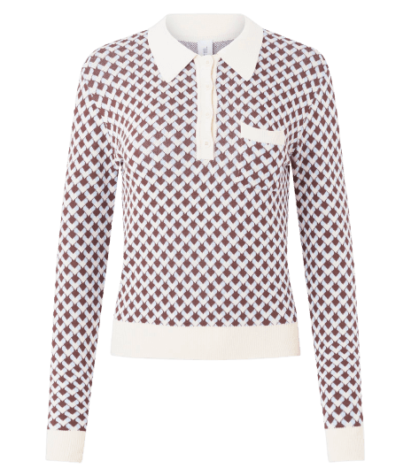 Blusa em Tricô com Gola Polo e Estampa Geométrica Argyle