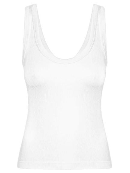 Regata Feminina Poliamida Canelada Decote em U Branco Basiq