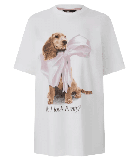 Camiseta em Algodão com Estampa Cão de Laço Branco