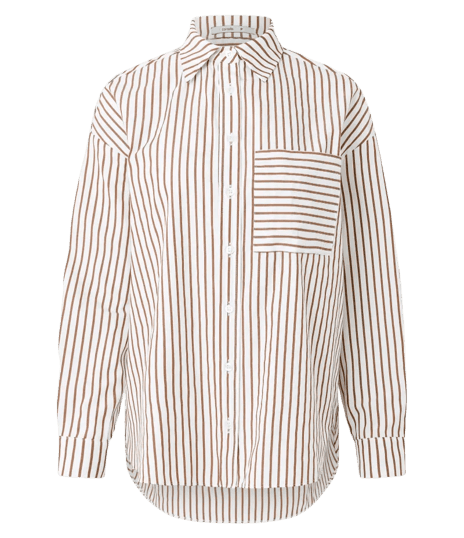 Camisa Manga Longa em Algodão com Estampa Listrada Branco/Marrom