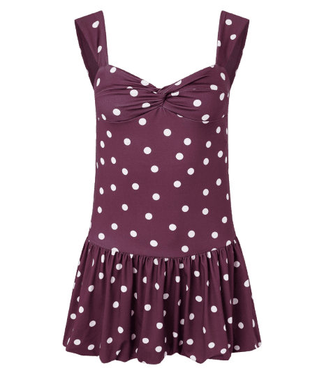 Vestido Curto com Decote Coração e Estampa Poá