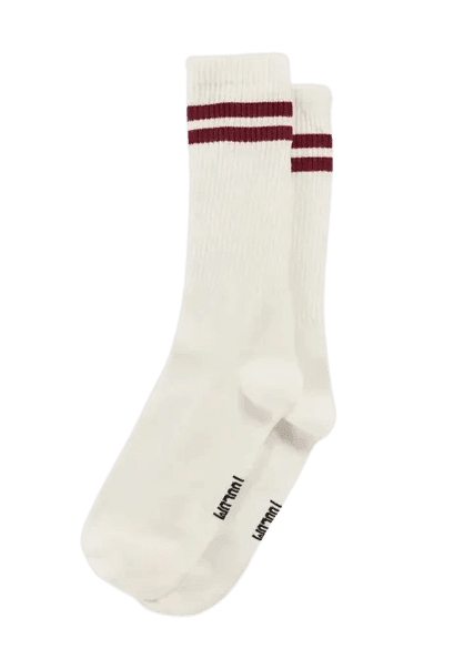 meia off-white listra bordô