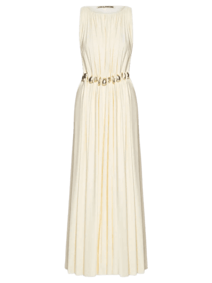 Vestido Longo Sem Manga Bege Lança Perfume