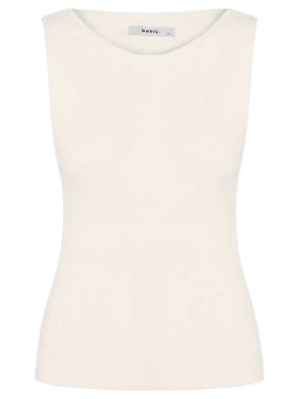 Regata Feminina Tricot Básica Off White Basiq