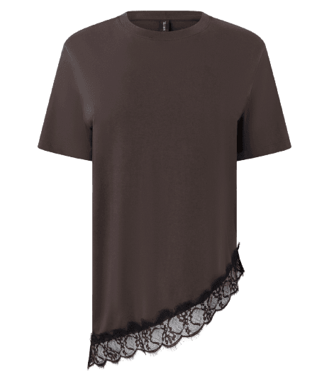 Camiseta Alongada em Algodão com Barra Assimétrica Rendada