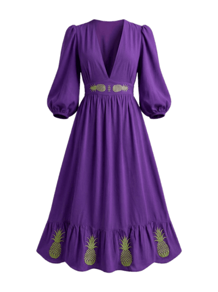 SOHOOSTYLE Vestido Carmem Roxo com Verde