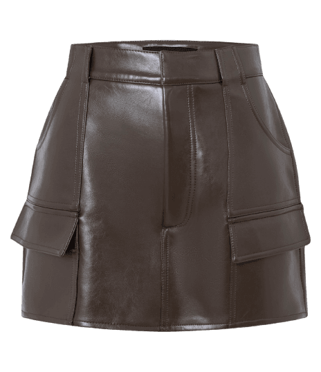 Short Saia Curto em PU com Bolsos Frontais