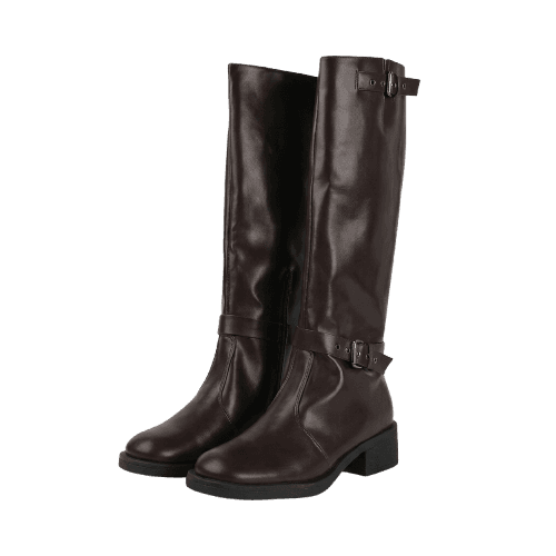 Bota feminina cano alto e salto baixo - marrom