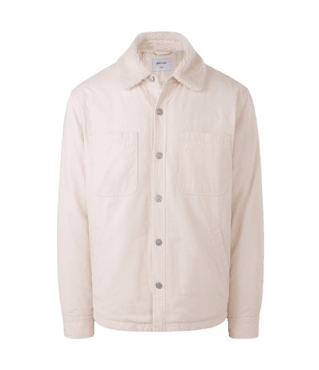 Jaqueta Masculina Oversized Sarja com Gola de Sherpa Off White