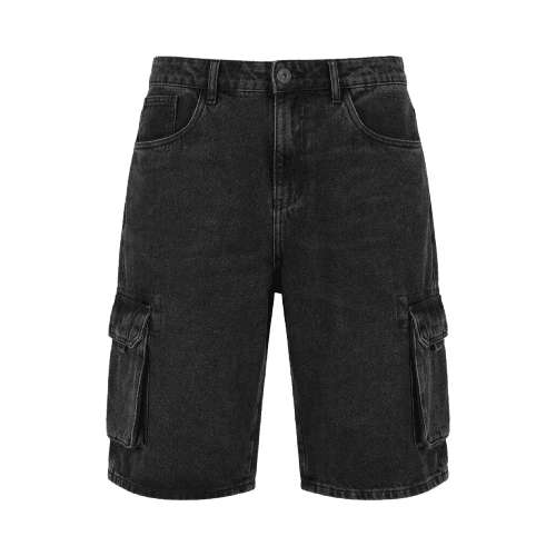 bermuda jeans cargo fit preta