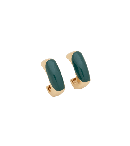 Brinco Argola Quadrada com Detalhe Esmaltado Bicolor Dourado/Verde