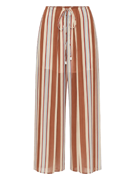 Calça De Georgette Amarracao Prega Listrada
