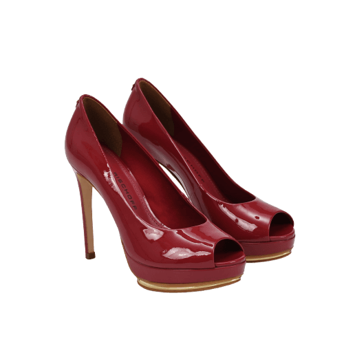 Peep Toe 3022 Vermelho Berry Couro Verniz