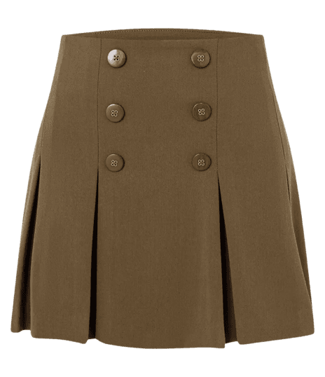 Saia Curta em Alfaiataria com Pregas e Botões Decorativos Verde