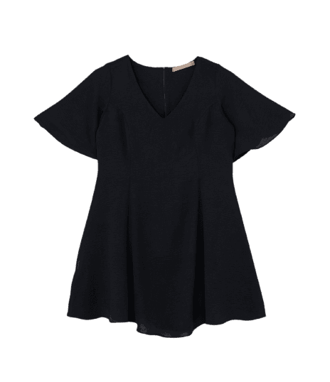Vestido Curto em Crepe com Manga Ampla Curve & Plus Size Preto