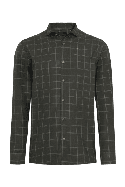Camisa Regular Xadrez Medio Verde Escuro Com Cinza