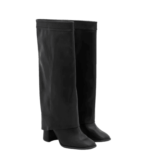 Bota Cano Alto em PU com Pala Sobreposta Preto