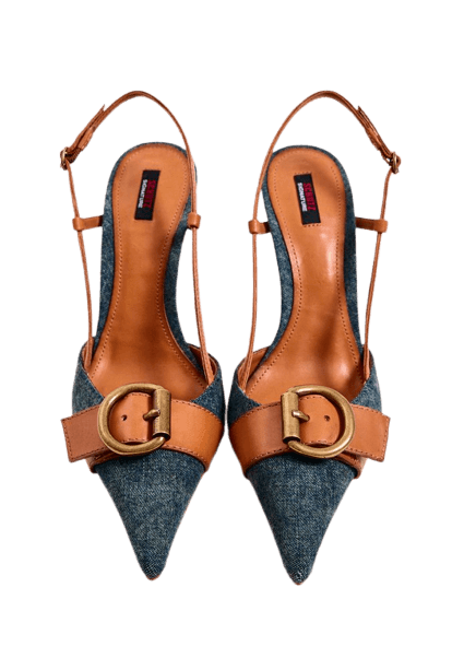 Scarpin Slingback Bico Fino Fivela Jeans