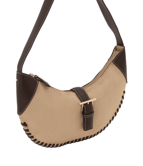 Bolsa Baguete Média em Suede com Metais Light Gold