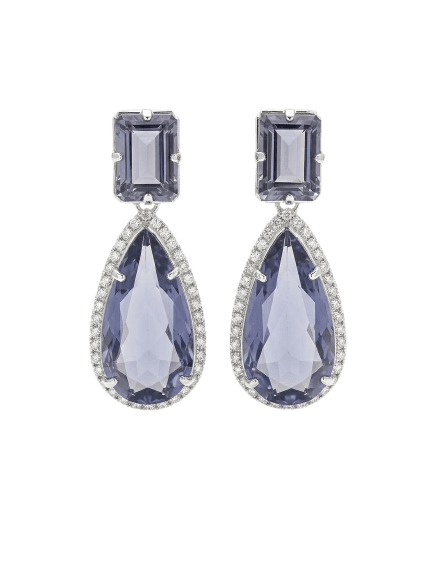 BRINCO CRAVEJADO ZIRCONIAS PEDRA LILAS BANHADO EM PRATA 925