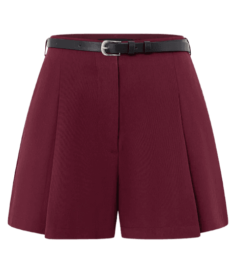 Short em Alfaiataria Lisa com Cinto Fino Vinho