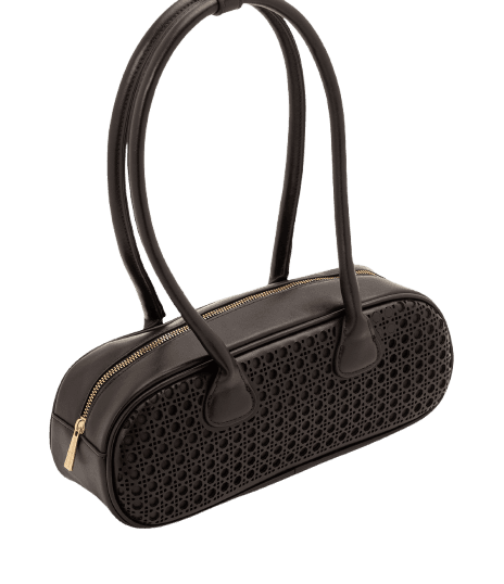 Bolsa Bowling Grande em PU com Trama Vazada