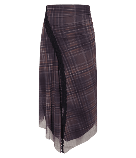 Saia New Midi em Tule Xadrez com Pontas