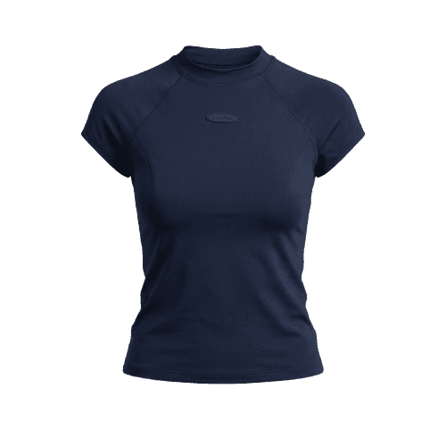 Blusa baby tee Piet + Pool em poliamida - Azul Escura