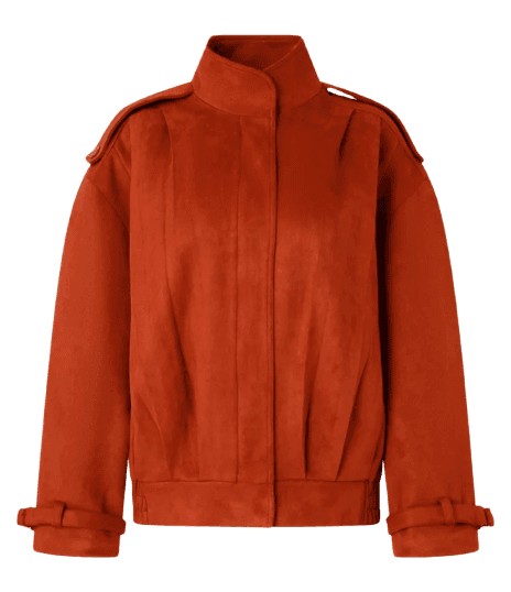 Jaqueta Oversized em Suede com Pregas Terracota